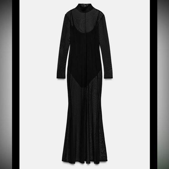 Zara limited edition Semi Sheer Black Maxi Bodysuit Dress - Picture 6 of 9